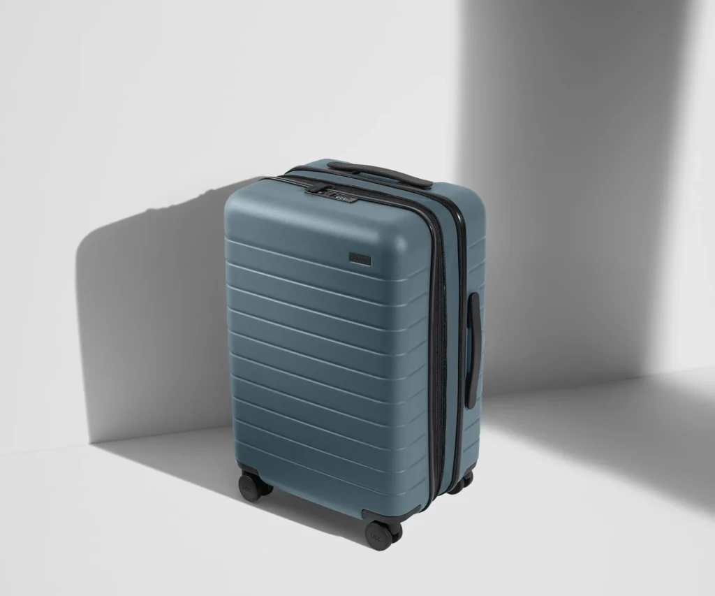 Away's The Bigger Carry-On luggage featuring a modern design and built-in power bank for seamless travel.