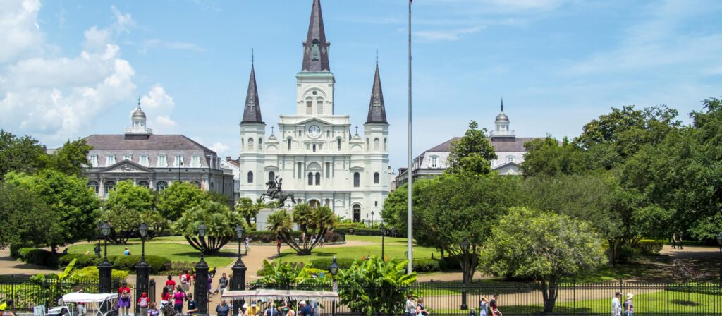 Colorful streets of the French Quarter in New Orleans, Louisiana - lively cultural destination in January.