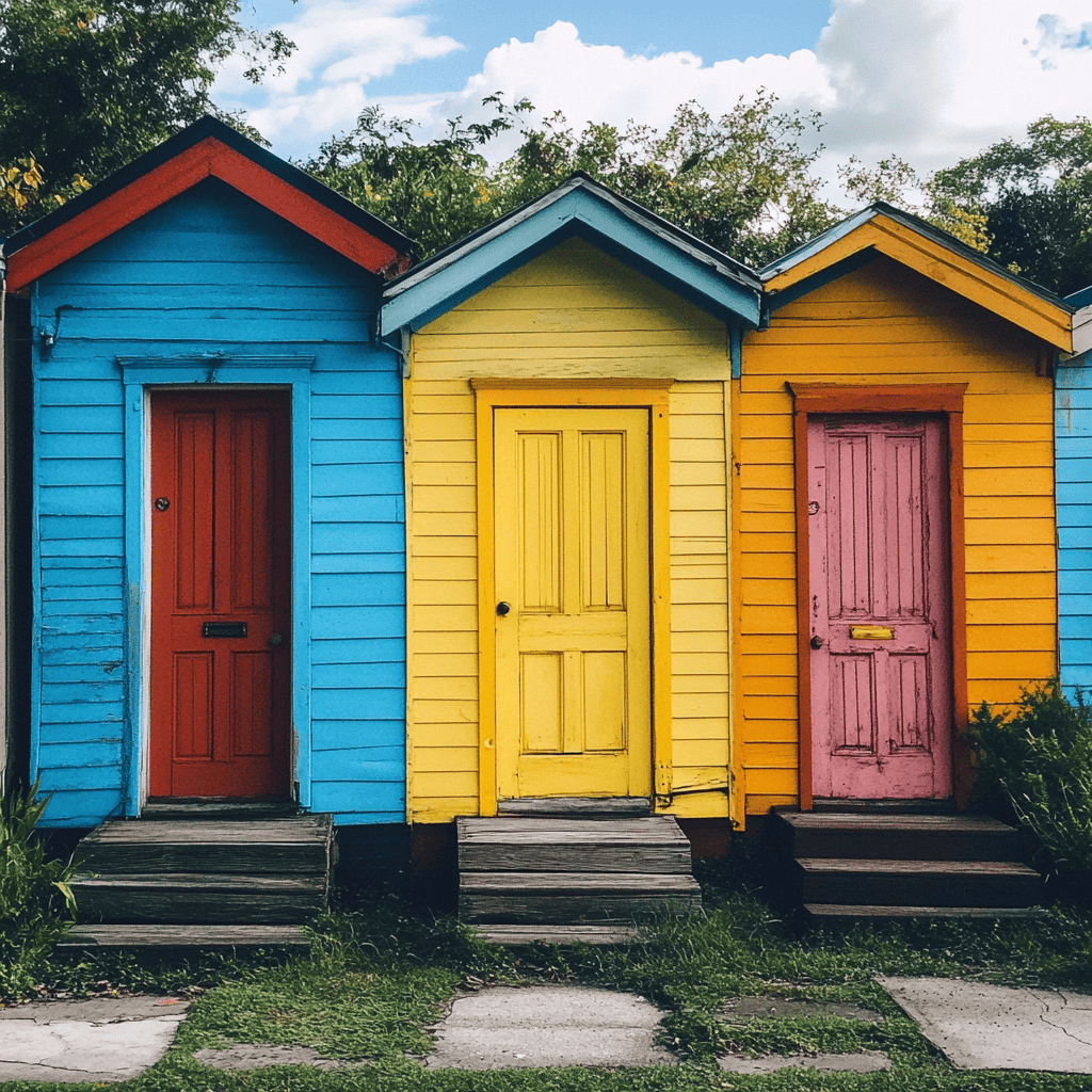 Colorful shotgun houses in the Bywater neighborhood in New Orleans