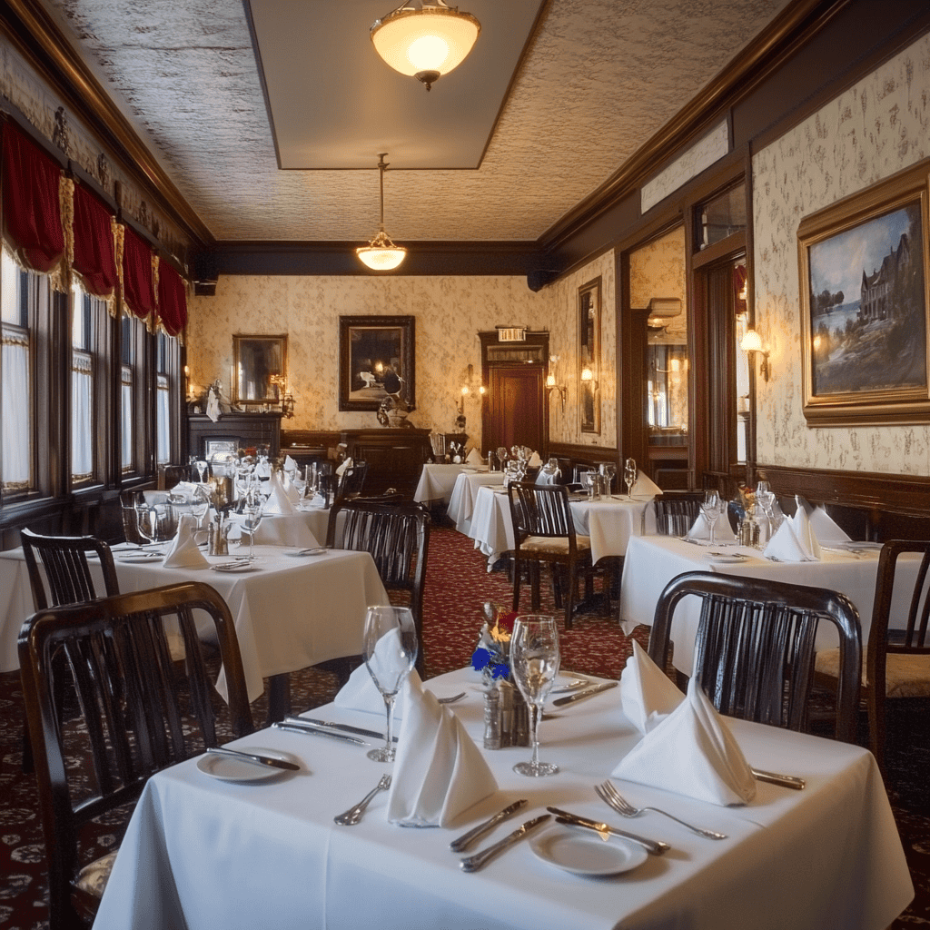 Historic Liberty Inn restaurant in Downtown Lake Geneva, featuring elegant table settings and classic American cuisine.