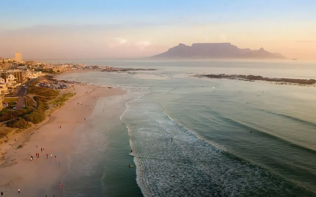 Breathtaking aerial view of the Mediterranean coastline. with waves gently lapping the shore.