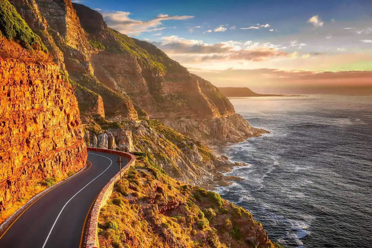 Scenic winding coastal road in the South of France with dramatic cliffs and the shimmering Mediterranean Sea in South of france vacation