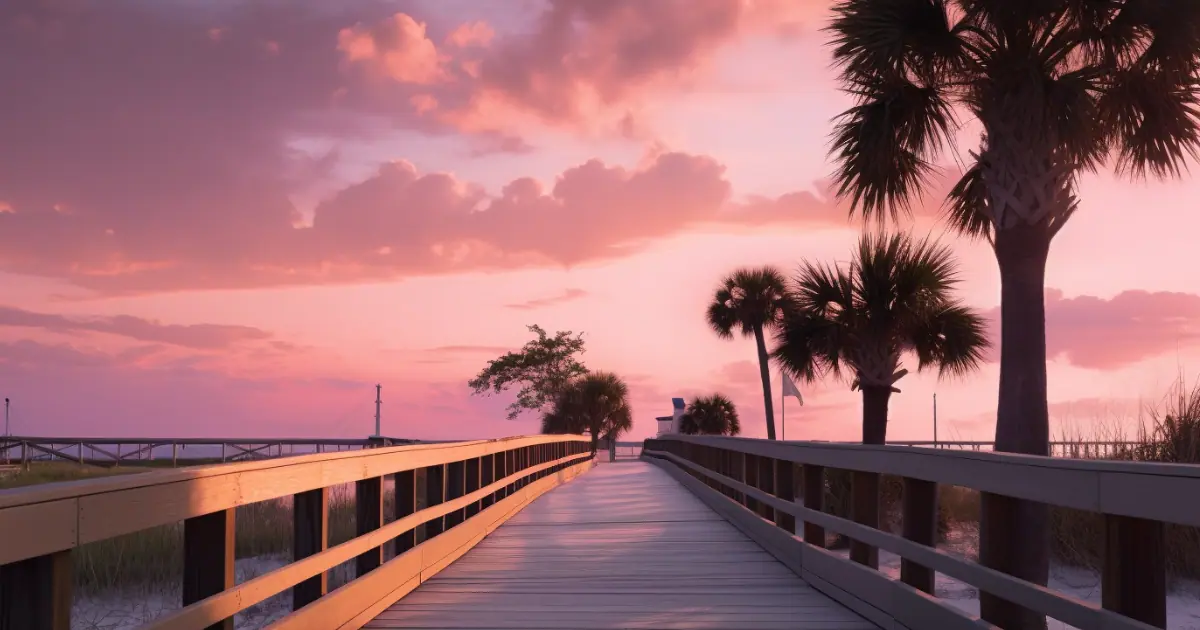 Things to do in Gulfport MS – Stunning sunset over Gulfport Beach with golden reflections on the Gulf waters.