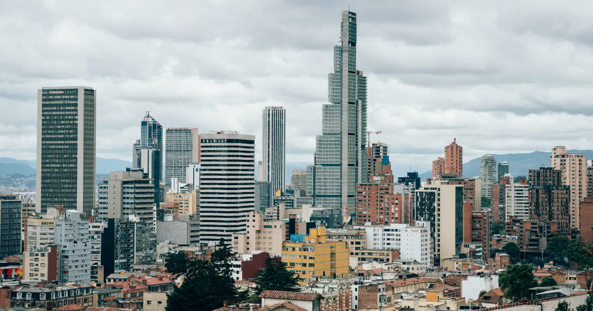 Bogota's iconic skyline featuring modern skyscrapers and city buildings.