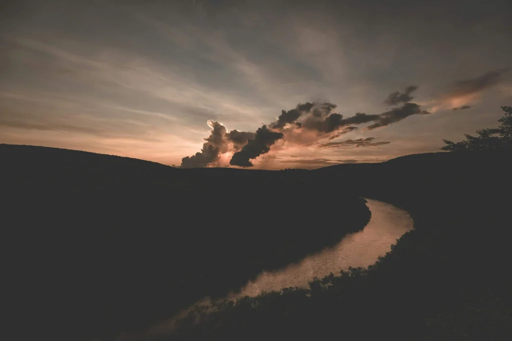 Peaceful sunset view of the Delaware River near New Hope, PA.
