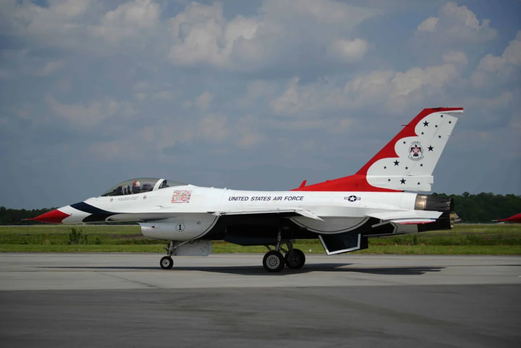 A U.S. Air Force jet on the runway during an air show in Charleston, SC.