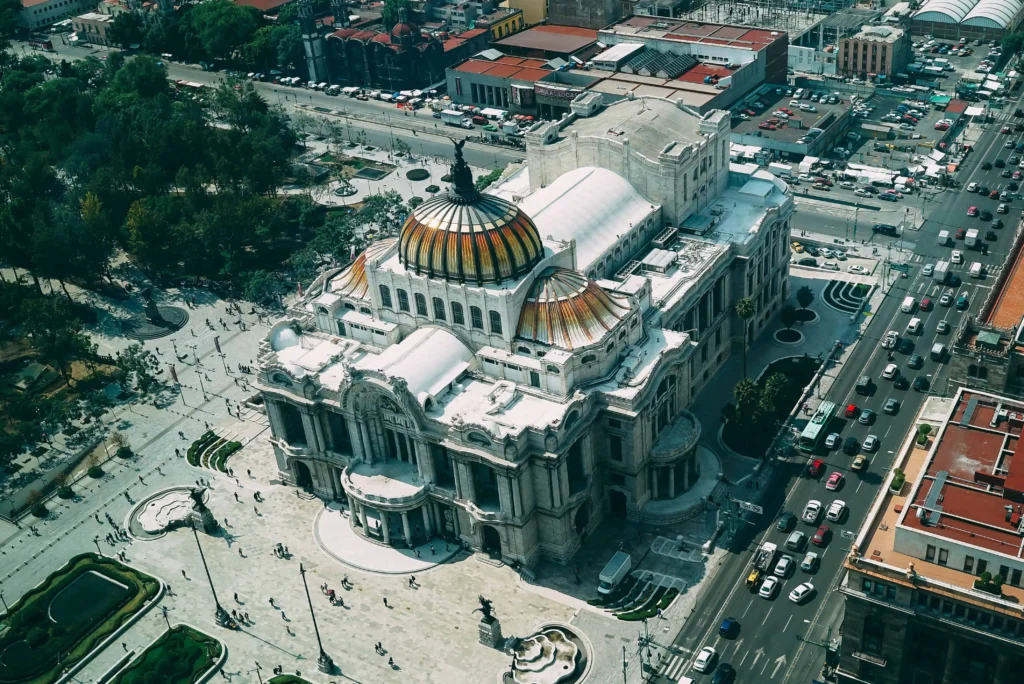 Aerial view of Palacio de Bellas Artes in Mexico City