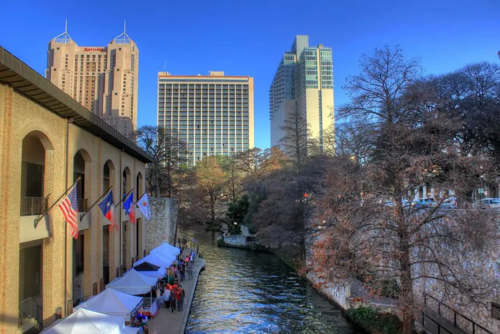 The picturesque San Antonio River Walk, a perfect spot to enjoy a scenic stroll.