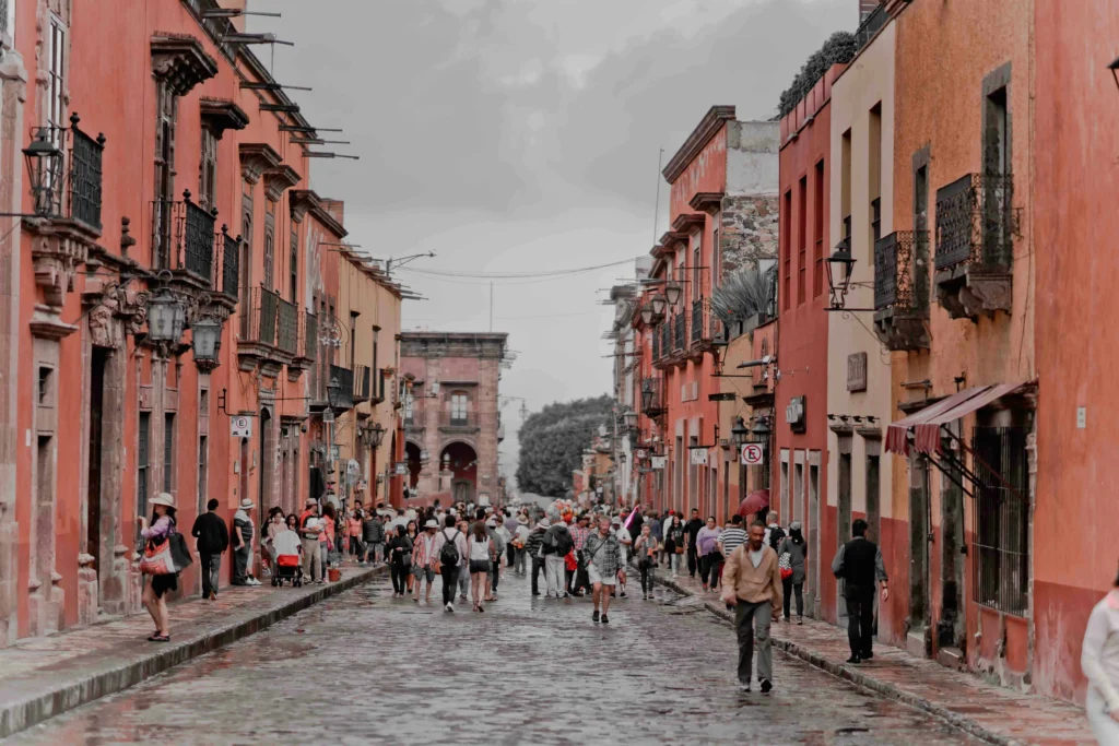 The charming cobblestone streets of San Miguel de Allende’s historic center, filled with colonial architecture